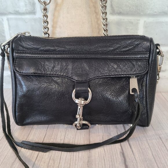 Rebecca Minkoff Mini Mac Cross Body Bag Chain Link Black Leather Studded - Picture 9 of 9